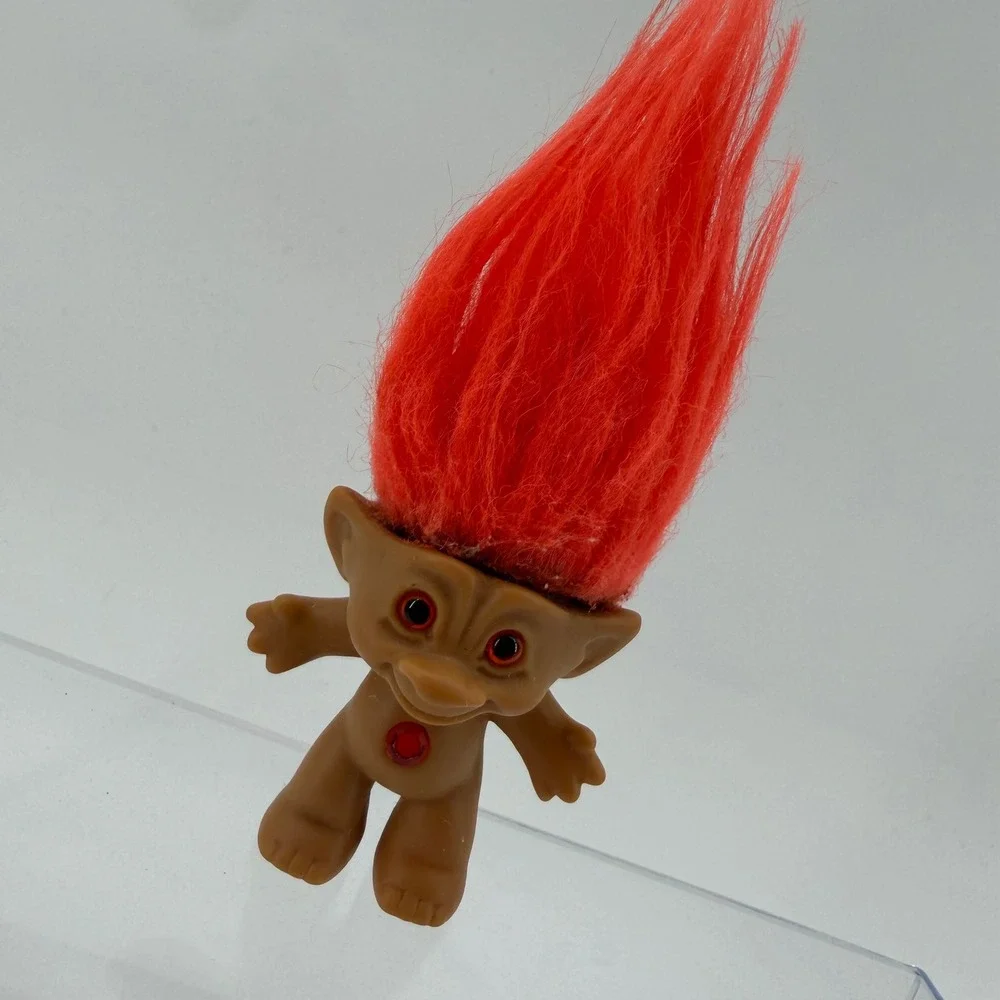 Russ Troll Doll Kids Orange Neon‎ Hair Red Jewel Belly Vintage 90s Toy